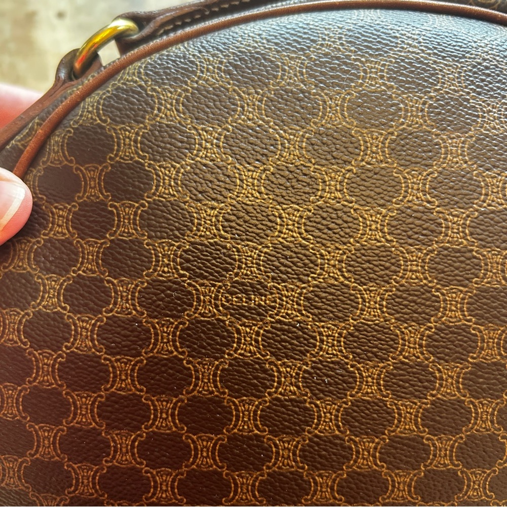 Vintage CELINE Macadam Dome Blazon Bowler Handbag PVC Leather Brown Purse COA - Picture 6 of 13